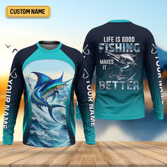 Maxcorners Life Is Good Fishing Makes It Better Performance Fishing Shirts, Swordfish Fishing SPF Shirt For Men