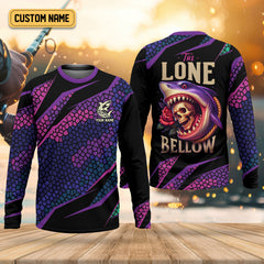 Maxcorners The Lone Below Shark And Skull Purple Fishing Shirt, SPF Shirt For Men, Men's Fishing Shirt
