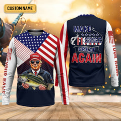 Maxcorners Make Fishing Great Again Patriotic Fishing Shirt, American Flag Fishing Shirt, Fishing UPF Shirts, Men's Fishing Shirt