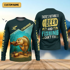 Maxcorners There's Nothing A Beer And Fishing Can't Fix SPF Shirt For Men, Gift For Fisherman, Largemouth Bass Fishing