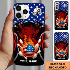 Maxcorners Patriotic Bowling Flaming USA Ball Art Personalized Name Phone Case