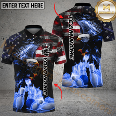 Maxcorners Bowling Flame American Flag Eagle Multicolor Options Personalized Name, Team Name 3D Shirt