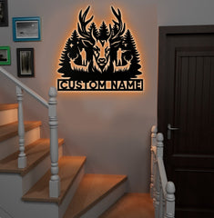 Maxcorners Personalized Deer Hunting Metal Sign WITH LED/WITHOUT LED – Rustic Cabin Wall Decor, Gift for Hunters LM0110