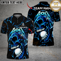 Maxcorners Thunder Skull Golf Polo Shirt, Customized Name & Team Name 3D Shirts (4 Colors)