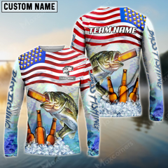 Maxcorners Bass Fishing American Flag Bear Sun Protection Personalized Name, Team Name Long Sleeve Shirt