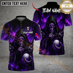 Maxcorners Shadow Skull Golf Polo Customized Name, Team Name 3D Shirts (4 Colors)