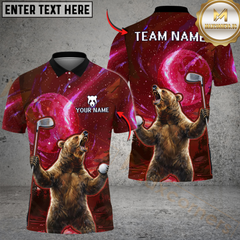 Maxcorners Savage Bear Golf Polo Shirt Customized Name, Team Name 3D Shirts