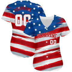 Maxcorners Custom White White-Red 3D American Flag Premium Baseball Jerseys LM0210