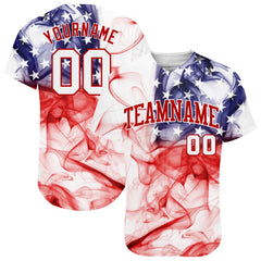 Maxcorners Custom White White-Red 3D American Flag Premium Baseball Jersey LM0210
