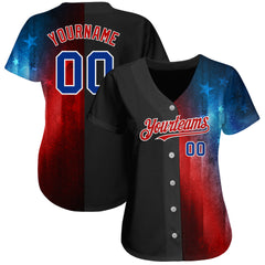 Maxcorners Custom Black Royal-Red 3D American Flag Fashion Premium Baseball Jerseys LM0210
