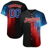 Maxcorners Custom Black Royal-Red 3D American Flag Fashion Premium Baseball Jerseys LM0210