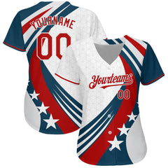 Maxcorners Custom White Red-Royal 3D American Flag Premium Baseball Jerseys LM0210