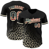 Maxcorners Custom Navy Vintage USA Flag-Cream 3D Pattern Design Leopard Print Fade Fashion Premium Baseball Jersey LM0210