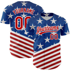 Maxcorners Custom Black Royal-Red 3D American Flag Patriotic Premium Baseball Jersey LM0210