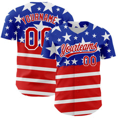 Maxcorners Custom White Red-Royal 3D American Flag Patriotic Premium Baseball Jerseys LM0210