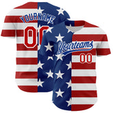 Maxcorners Custom Royal Red-White 3D American Flag Patriotic Premium Baseball Jerseys LM0210