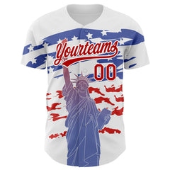 Maxcorners Custom White Light Blue-Pink Premium American Flag Fashion Baseball Jersey LM0210