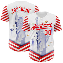 Maxcorners Custom White Thunder Blue-Red Patriotic American Flag Premium Baseball Jersey LM0210