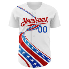 Maxcorners Custom White Thunder Blue-Red 3D Patriotic American Flag Premium Baseball Jerseys LM0210