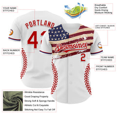 Maxcorners Custom White Royal-Red 3D Patriotic American Flag And Golden Gate Bridge Premium Baseball Jersey LM0210