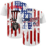 Maxcorners Custom Black Thunder Blue Fire Red-White 3D Patriotic American Flag Premium Baseball Jersey LM0210