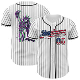 Maxcorners Custom Blue Royal Red-White 3D Patriotic American Flag Premium Baseball Jersey LM0210
