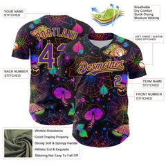 Maxcorners Custom Black Purple-Yellow 3D Pattern Design Trippy Magic Mushrooms Spider Web Premium Baseball Jersey LM0210