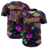Maxcorners Custom Black Purple-Yellow 3D Pattern Design Trippy Magic Mushrooms Spider Web Premium Baseball Jersey LM0210