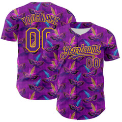 Maxcorners Custom Purple Gold 3D Pattern Design Mardi Gras Shrove Tuesday Premium Baseball Jersey LM0210