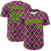Maxcorners Custom Purple Grass Green-Gold 3D Pattern Design Mardi Gras Shrove Premium Baseball Jersey LM0210