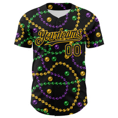 Maxcorners Custom Black Gold 3D Pattern Design Mardi Gras Shrove Tuesday Premium Baseball Shirt LM0210
