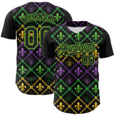 Maxcorners Custom Black Aurora Green 3D Pattern Design Mardi Gras Shrove Tuesday Premium Baseball Jersey LM0210