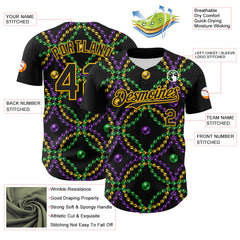 Maxcorners Custom Black Gold 3D Pattern Design Mardi Gras Shrove Tuesday Baseball Jerseys LM0210