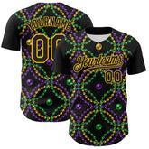 Maxcorners Custom Black Gold 3D Pattern Design Mardi Gras Shrove Tuesday Baseball Jerseys LM0210