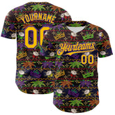 Maxcorners Custom Black Gold-Purple 3D Pattern Design Mardi Gras Shrove Tuesday Premium Baseball Jersey LM0210