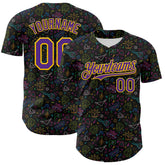 Maxcorners Custom Black Purple-Gold 3D Pattern Design Mardi Gras Shrove Tuesday Premium Baseball Jerseys LM0210