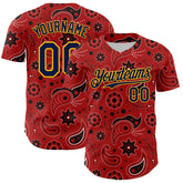 Maxcorners Custom Red Navy-Gold 3D Pattern Design Burner Costumes Paisley Bandana Premium Baseball Jersey LM0210