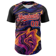 Maxcorners Custom Purple Red-White 3D Pattern Design Burner Costumes Lava Premium Baseball Jersey LM0210