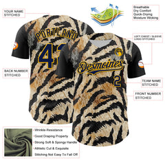 Maxcorners Custom Black Navy-Gold 3D Pattern Design Burner Costumes Tiger Print Premium Baseball Jersey LM0210