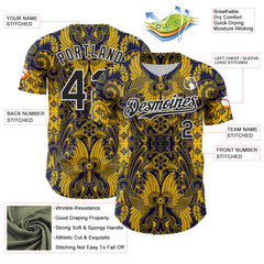 Maxcorners Custom Navy Black Yellow-White 3D Pattern Design Burner Costumes Paisley Premium Baseball Jersey LM0210