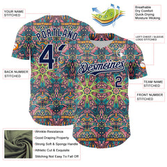 Maxcorners Custom Green Navy-White 3D Pattern Design Burner Costumes Psychedelic Premium Baseball Jersey LM0210