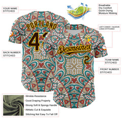 Maxcorners Custom Green Brown-Yellow 3D Pattern Design Burner Costumes Exotic Premium Baseball Jersey LM0210