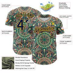 Maxcorners Custom Green Navy-Gold 3D Pattern Design Burner Costumes Psychedelic Premium Baseball Jersey LM0210