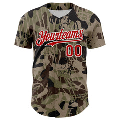 Maxcorners Custom Camo Red-White 3D Pattern Design Burner Costumes Grunge Camo Premium Salute To Service Baseball Jersey LM0210