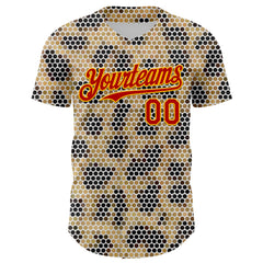 Maxcorners Custom Cream Red-Gold 3D Pattern Design Burner Costumes Leopard Mosaic Premium Baseball Jersey LM0210