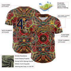 Maxcorners Custom Red Navy-Gold 3D Pattern Design Burner Costumes Exotic Premium Baseball Jersey LM0210