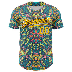 Maxcorners Custom Green Yellow Brown-White 3D Pattern Design Burner Costumes Exotic Premium Baseball Jersey LM0210