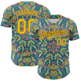 Maxcorners Custom Green Yellow Brown-White 3D Pattern Design Burner Costumes Exotic Premium Baseball Jersey LM0210