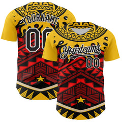 Maxcorners Custom Yellow Black Red-White 3D Pattern Design Rave Party Tribal Premium Baseball Jersey LM0210