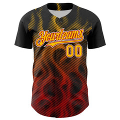 Maxcorners Custom Black Yellow Red-White 3D Pattern Design Rave Party Flame Premium Baseball Jersey LM0210